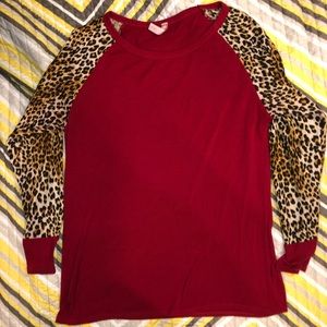 Long Sleeve Red and Cheetah Tunic